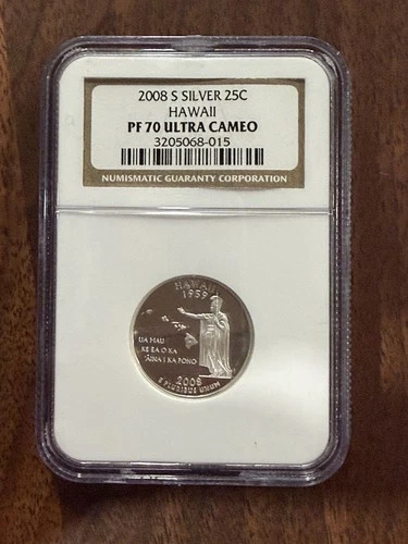 2008S SILVER PROOF HAWAII QUARTER NGC PF70 ULTRA CAMEO - 90% SILVER - HIGHEST