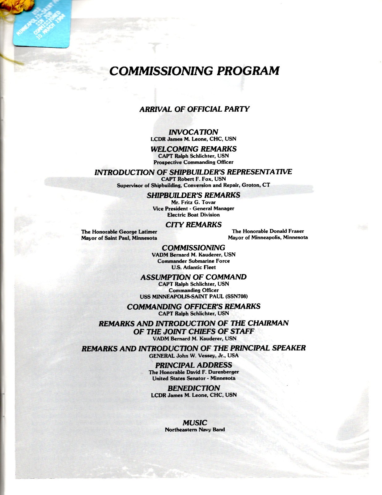 Wedding Programs Map USS Minneapolis - Saint Paul SSN 708 Commissioning Ceremony Program ...