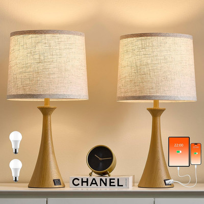 Touch Lamp for Living Room Bedroom, 21'' Table Lamps Set of 2 with USB C+A Ports