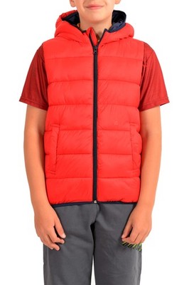 United Colors Of Benetton Boys Hooded Red Insulated Vest Size L IT 140CM