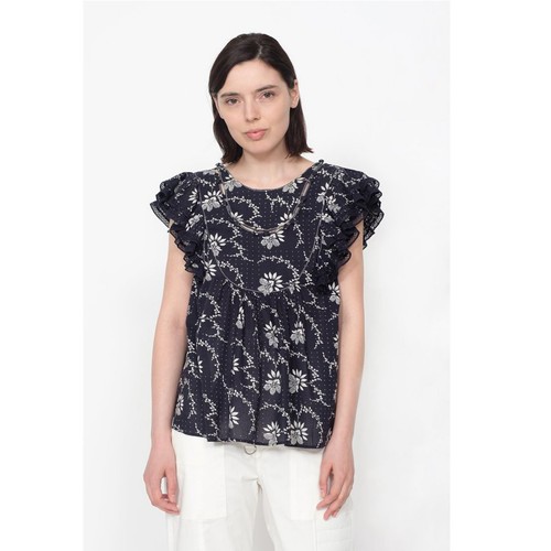 Sea New York Tatiana Ruffle Blouse Top Cotton Lace Floral Printed M 251628