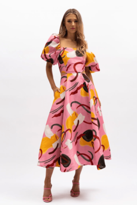 knee length dresses for ladies Ada Dress in Vibrant Yarrow Print – Ivy City Co