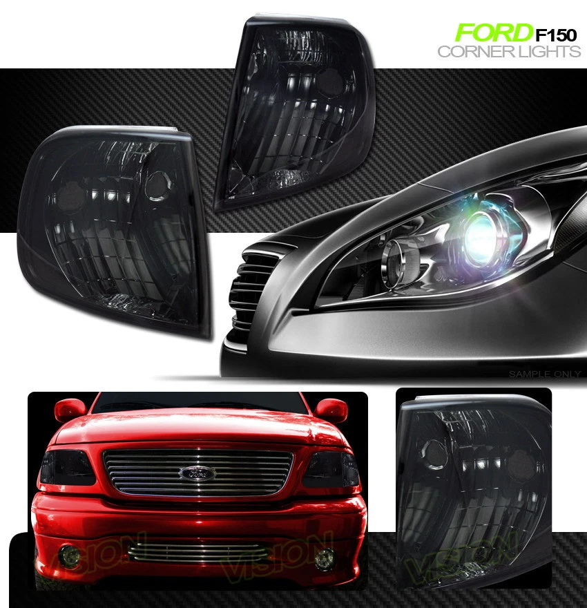 Par de lâmpadas de canto para 97-03 F150/F250/Expedition sinal de mudança de direção de fumaça - Imagem 2 de 2