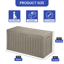 80Gallon Resin Outdoor Deck Box Storage Bench Lockable Patio Pool Seat Organizer