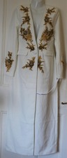 Cream White Club L Mathilda Long Gold Tone Embellished Jacket - Size 10 & Bnwt