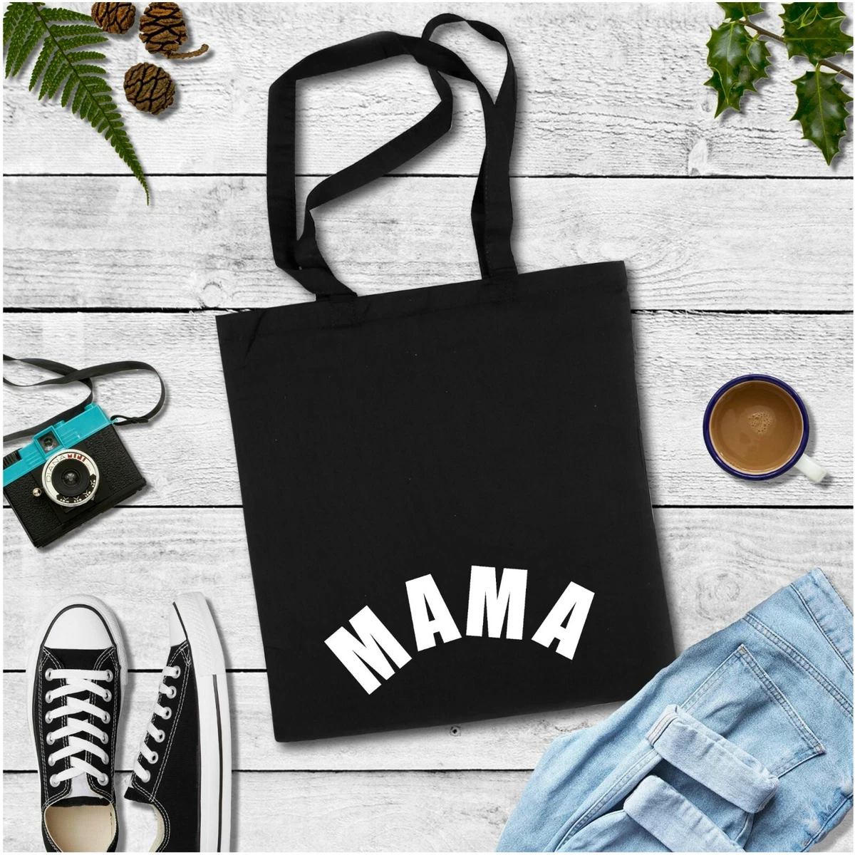 Mama Black tote bag personalise with text colour new mum gift bag