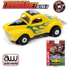 Auto World Thunderjet 1941 Willys Coupe Gasser Yellow w/Green Flames HO Slot Car