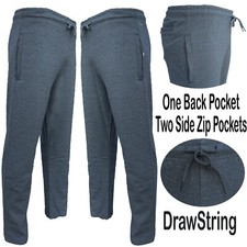 Mens Plain Fleece Jogging Bottoms Zip Pockets Pants Open Hem Joggers Trouser New