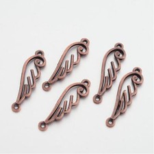 50 Angel Wing Charms Connector Links Antiqued Copper Pendants Findings