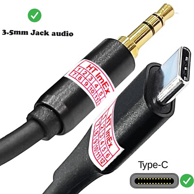 Type-C USB-C to 3.5mm Male Audio Jack AUX Cables Adaptor Stereo Audiokabel 2m