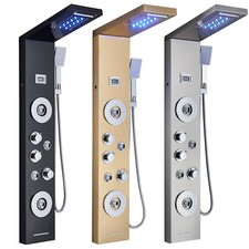 LED Stainless Steel Rain Waterfall Shower Panel Tower System Massage Body Jet