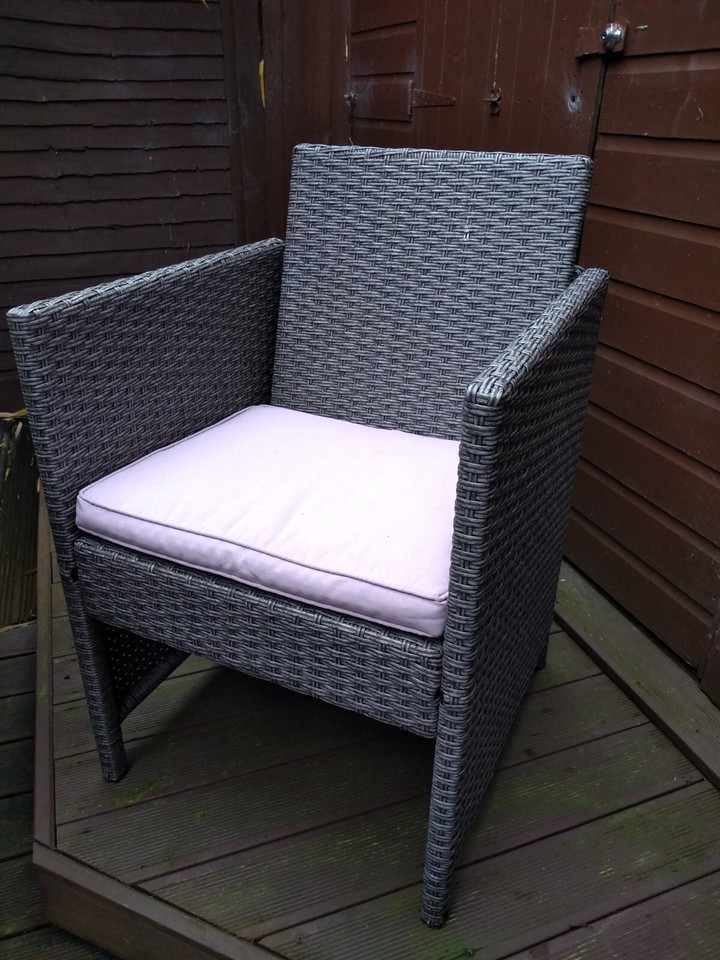 Patio Rattan Furniture Set, two chairs and glass table with large