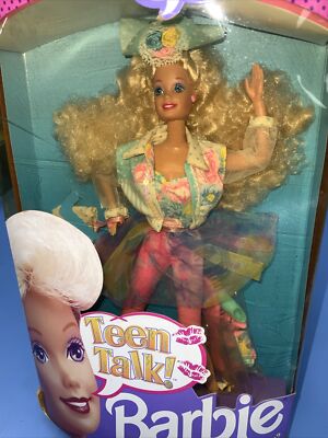 Vintage 1991 Teen Talk Barbie 5745 Mattel Crimped Blonde Hair Blue