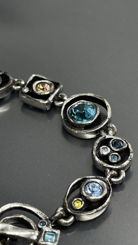 Patricia Locke USA 2002 Penny Arcade Women’s Bracelet Silver Plated Crystal 7.5” - Picture 7 of 12