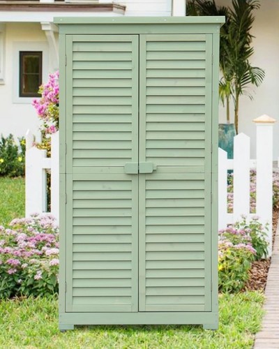 Outdoor Storage Cabinet Shed Tool Organizer Waterproof Roof Shelves LockableDoor