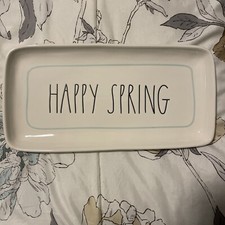 NEW Rae Dunn - Magenta - HAPPY SPRING - Ivory Ceramic Tray - Easter Platter