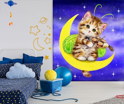 3D Violine Mond Katze C599 Tapete Wandbild Fototapete Kayomi Harai Amy