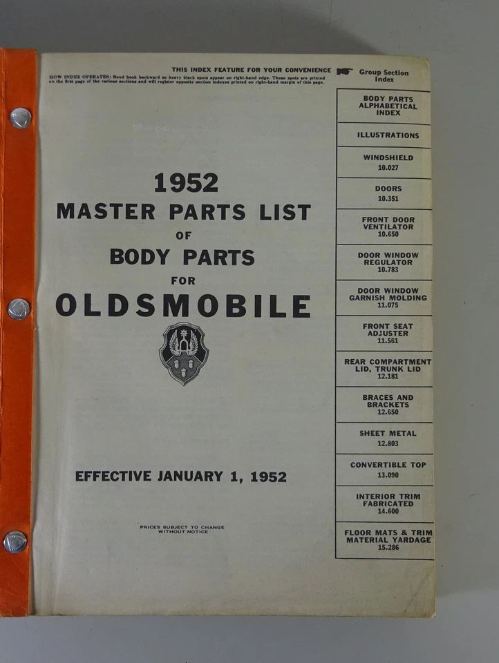 Catalogo Ricambi / Parti List Oldsmobile Serie 76 /88/ Super 88/98 Corpo' 1/ - Immagine 2 di 4