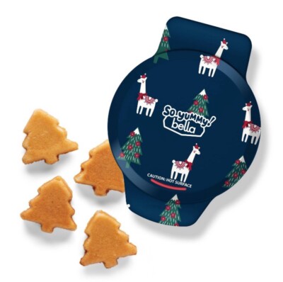 So Yummy Bella Mini Waffle Maker Blue Llama Christmas Tree Shaped New