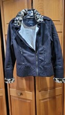 Montanaco Women's Brown Faux Suede Animal Print Faux Fur Collar Jacket Small Med