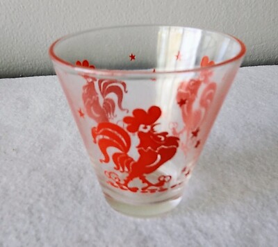 VINTAGE 1960'S RED ROOSTER DOUBLE SHOT/JUICE GLASS 2.75'' TALL BARWARE VGC!