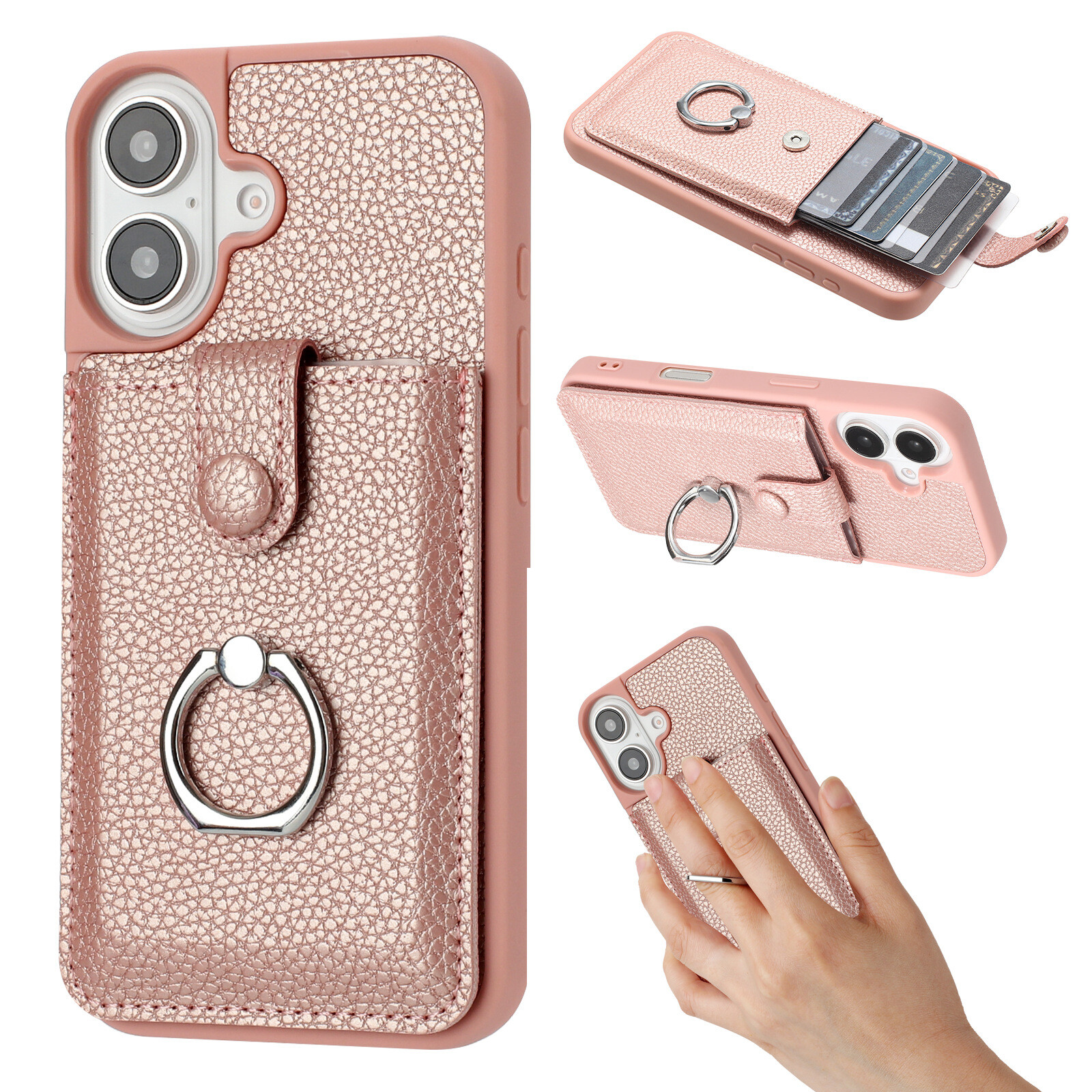 Leather Ring Card Holder Phone Case for iPhone 16 15 14 13 12 11 Pro Max  -image