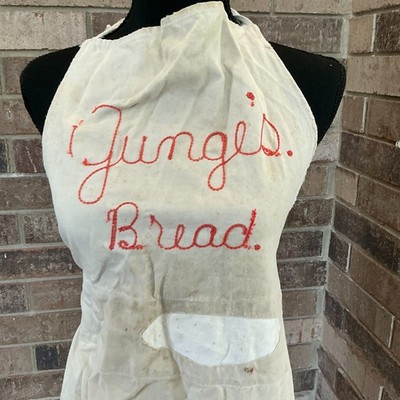 1940s JUNG Bread Work Apron White Embroidered Bakery RARE 28C8