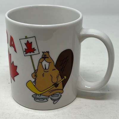 Canada Souvenir Mug Hockey Beaver Maple Leaf Ceramic Coffee Cup White Red