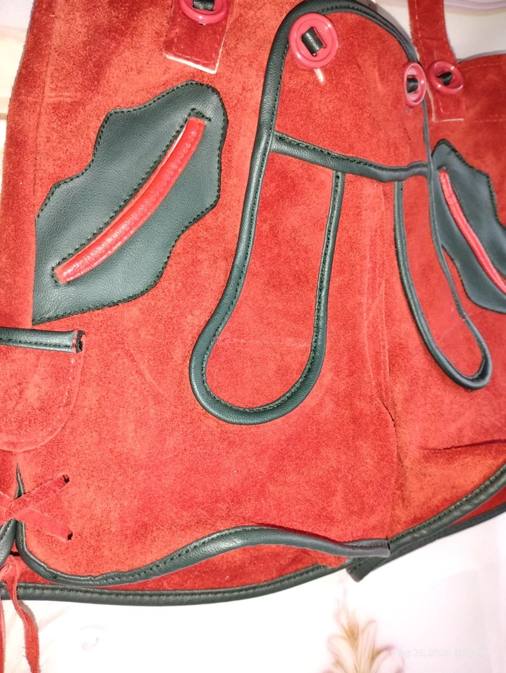 US Unisex Talla 2T, cintura 20". Oktoberfest, Alemania, pantalones de cuero de gamuza, cortos, con Susp.ROJO Foto 2 de 4