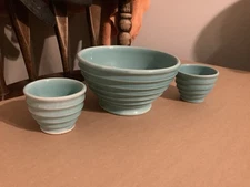 Unmarked Bauer Weller Vintage 1930’s Turquoise Mixing Custard Bowls Set Of 3