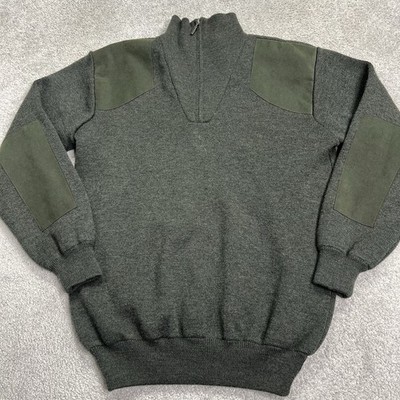 Barbour Sweater Mens Large Grn Storm Half Zip Wool Elbow Shoulder Patch Pullover