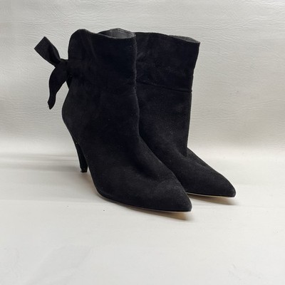 Lord & Taylor Effie Ankle Boots Wmn 9.5 Black Suede Bow Pointed Toe Chic Elegant