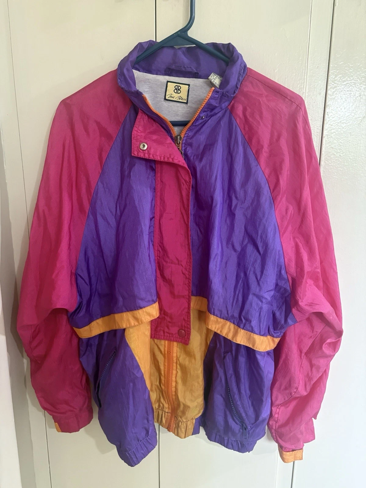 Vintage BILL BLASS Jacket M Medium Windbreaker Full Zip Color Block 90s Retro