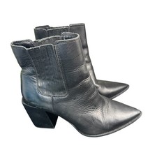 Steve Madden Acton Black Leather Pointed Toe Ankle Boots 7.5M Block Heel