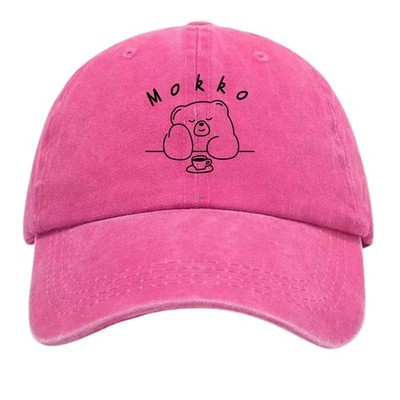 Mokko Bear Coffee Illustration Dad Hat Cozy Casual Vintage Washed Baseball Cap