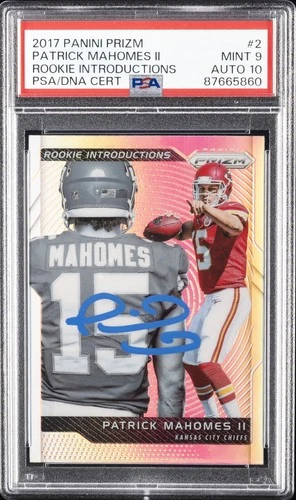 2017 PANINI PRIZM RC INTRODUCTIONS #2 PATRICK MAHOMES II ROOKIE RC PSA 9 AUTO 10