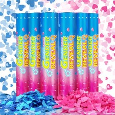 Gender Reveal Baby Confetti Cannons   6 Pack Blue Heart-Shaped Easy Twist New