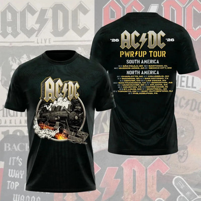 AC DC 2026 PWR UP Tour Shirt Rock Train Graphic Mens Black Concert Tee