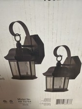 Hampton Bay 1-Light Black Outdoor Wall Mount Lantern with Seeded Glass 2 Pack 4s