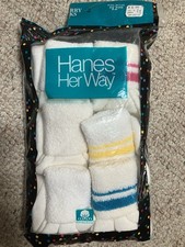 6 Pairs Hanes Her Way Cuffed Terry Cushion Socks Shoe Size 9-11 NOS 1980's USA