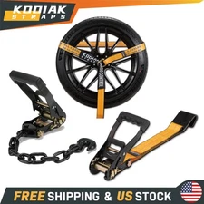 4PC Car Tie Down Strap with Chain Anchor & Flat Hook Car Trailer Hauler Strap