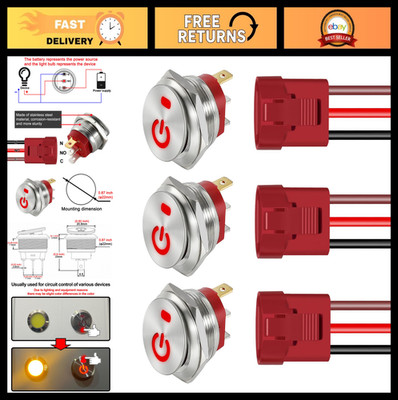 3 Pack 12V AC/DC Round Rocker Switches with LED Indicator, 20A, 22mm Mount, SPST