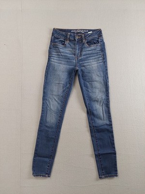 American Eagle Outfitters Women Jeans 2 Blue Logo 5 Pocket Stretch Casual Denim