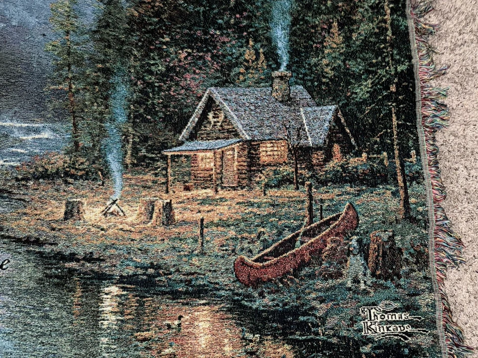 THOMAS KINKADE "Fin de un Día Perfecto" Manta de Tapiz 46" x 67" Nueva Foto 2 de 4