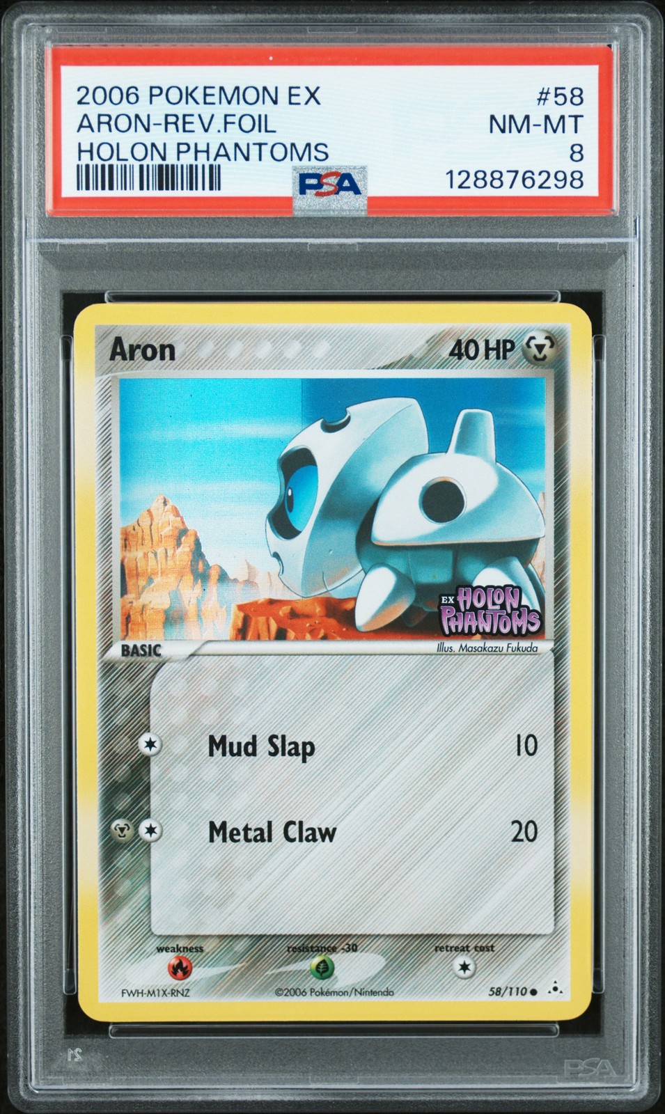2006 POKEMON EX HOLON PHANTOMS #58 ARON-REVERSE FOIL PSA 8