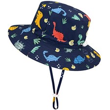 Baby Sun Hat Summer Baby Boy Hats UPF 50 0-6 Months Navy Eggshell Dinosaurs