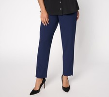 Susan Graver Petite Bi-Stretch Woven Pull-On Slim Leg Ankle Pants Navy M Used