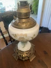 Antique Oil Lamp P&A 1894 Milk Glass Brass Base Great Cond. Look At Photos
