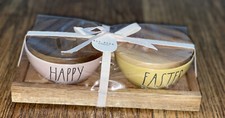 Rae Dunn Happy Easter Pink/ Yellow Wooden Lid Cellars. Rare HTF 