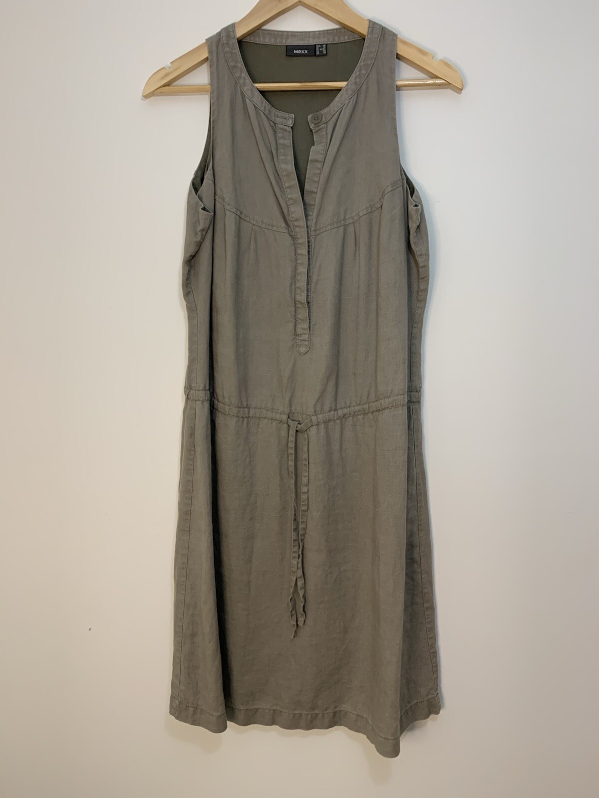 Mexx Dress Khaki Green Grey Linen Summer Sleeveless Size 14